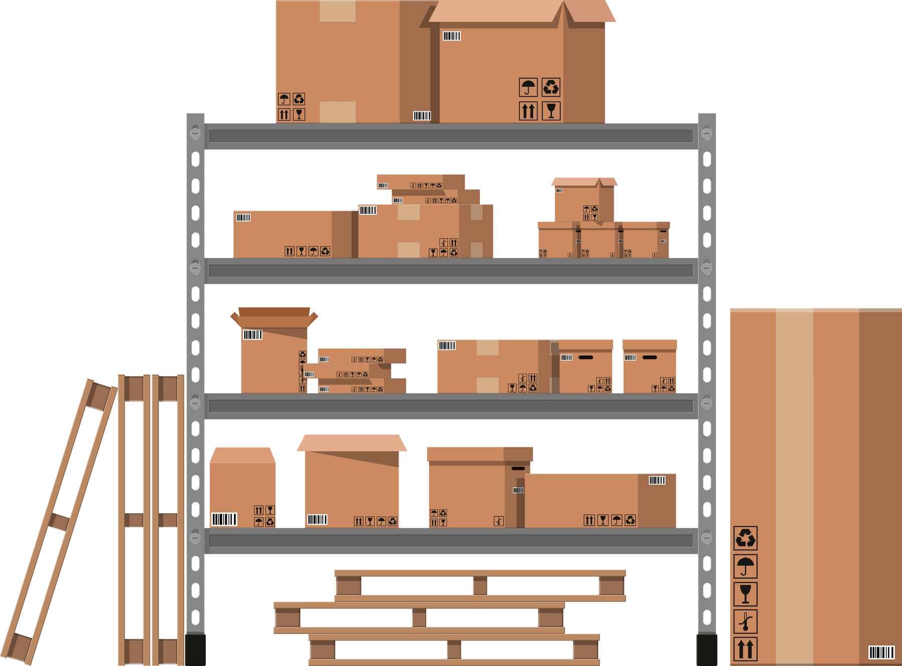 Pile Cardboard Boxes on Warhouse Shelves